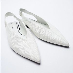 Zara LOW HEEL POINTED TOE SLINGBACK FLATS White BN